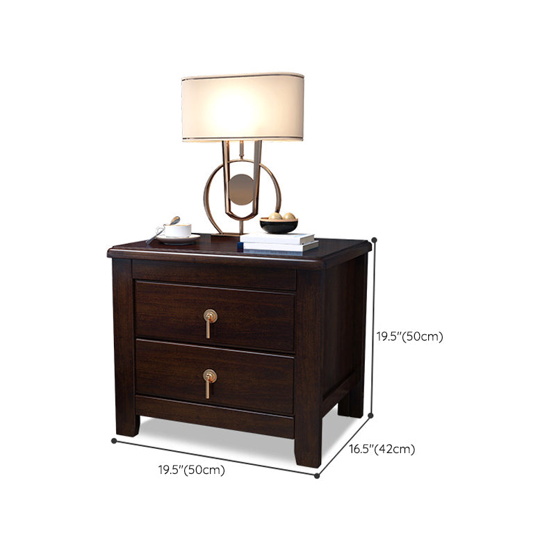 2 Drawers Night Table Contemporary Solid Wood Nightstand Espresso Wood