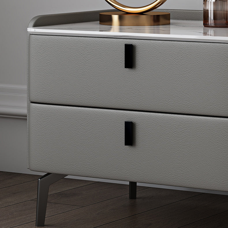 Modern Bed Nightstand Stone Accent Table Nightstand Cabinet with 2-drawer