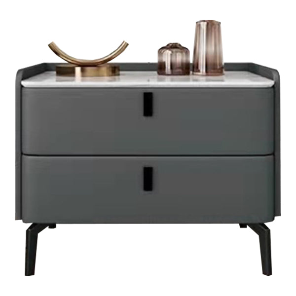 Modern Bed Nightstand Stone Accent Table Nightstand Cabinet with 2-drawer