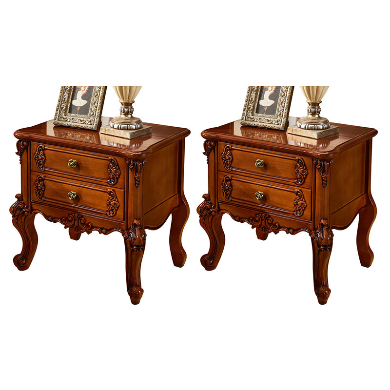 Traditional Night Table Red Wood Accent Table Nightstand with 2 Drawers