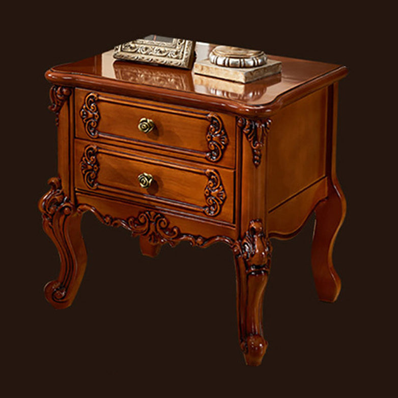 Traditional Night Table Red Wood Accent Table Nightstand with 2 Drawers