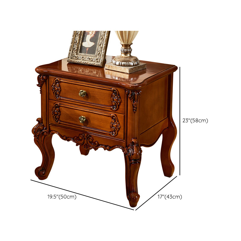 Traditional Night Table Red Wood Accent Table Nightstand with 2 Drawers