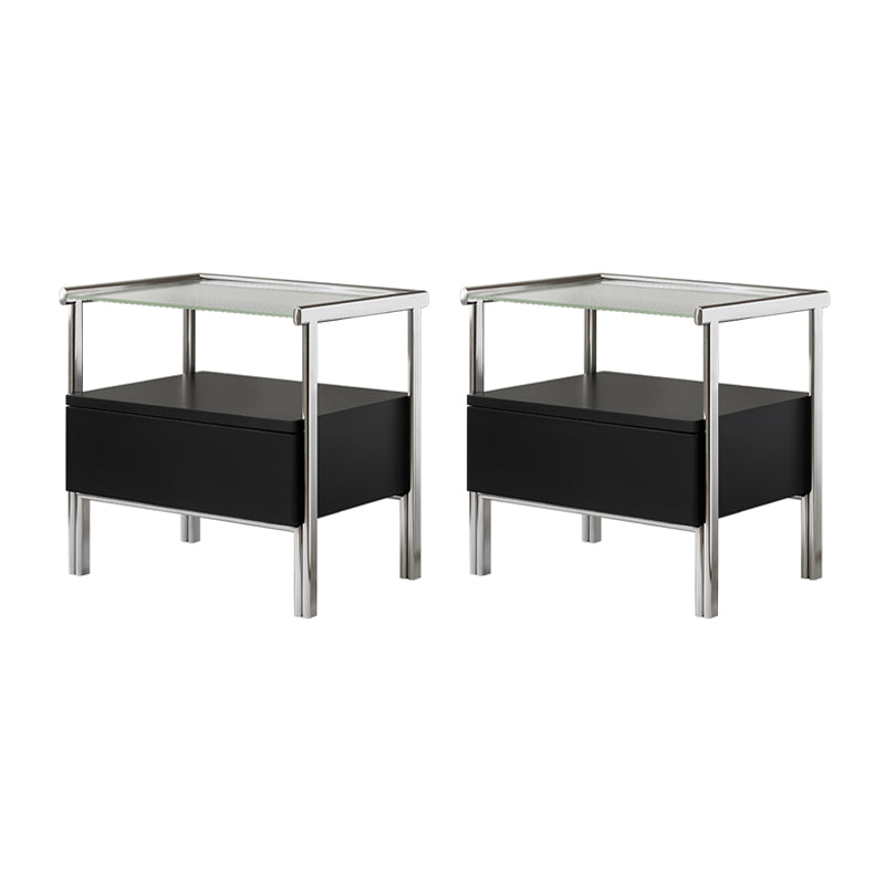 1 Drawer Glass Top Night Table Modern Mirrored Nightstand with Legs .19.7" Tall