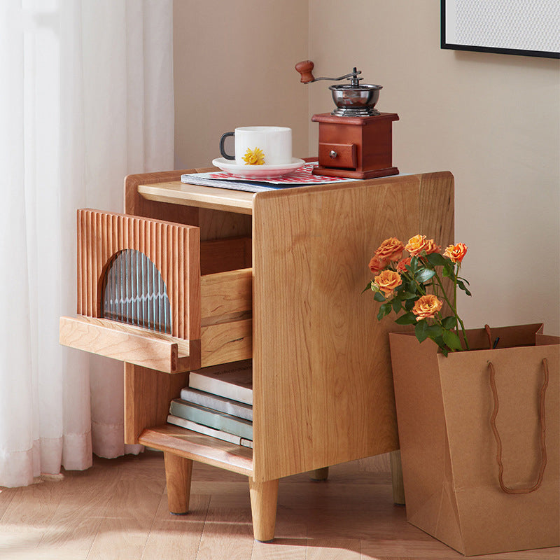 Contemporary Bed Nightstand Solid Wood Bedside Cabinet for Bedroom