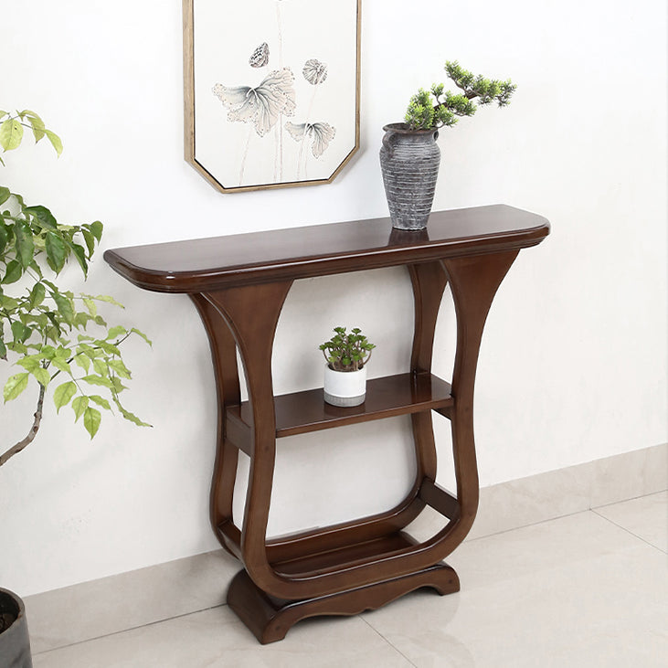 Solid Wood Rectangle Console Table 33.46" Tall Accent Table with Shelves