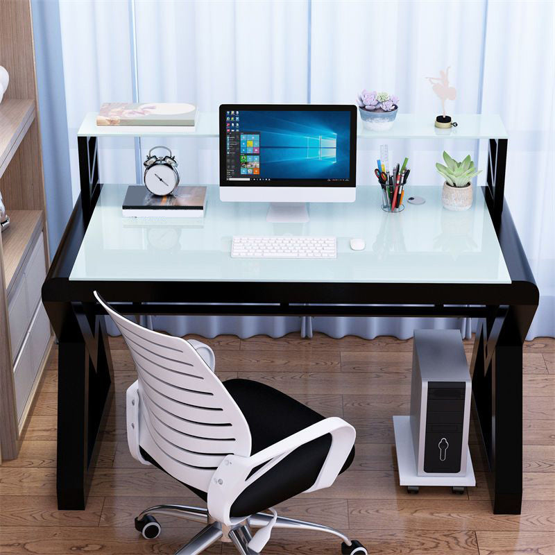 Glass and Metal Computer Desk Sled Modern Rectangular Office Desk , 23.6" Wide