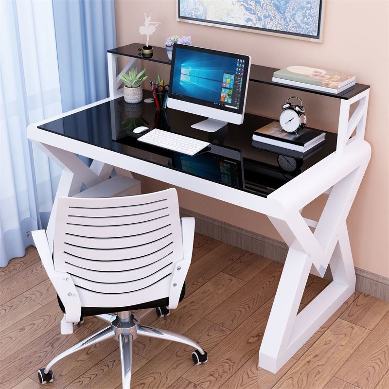 Glass and Metal Computer Desk Sled Modern Rectangular Office Desk , 23.6" Wide