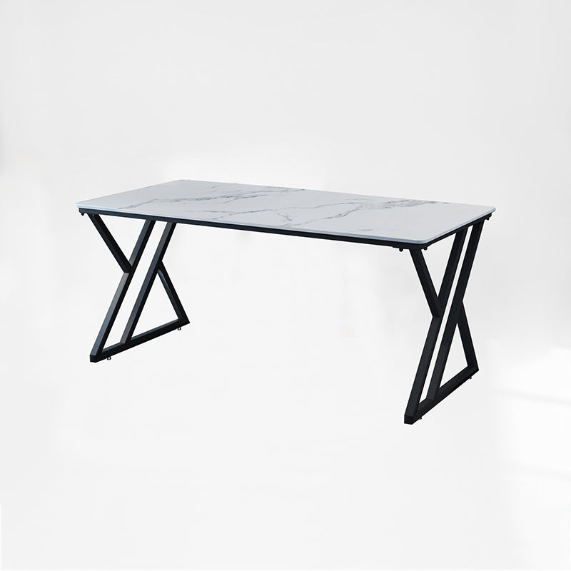 Industrial Rectangular Writing Desk Marble Office Desk with Metal Legs