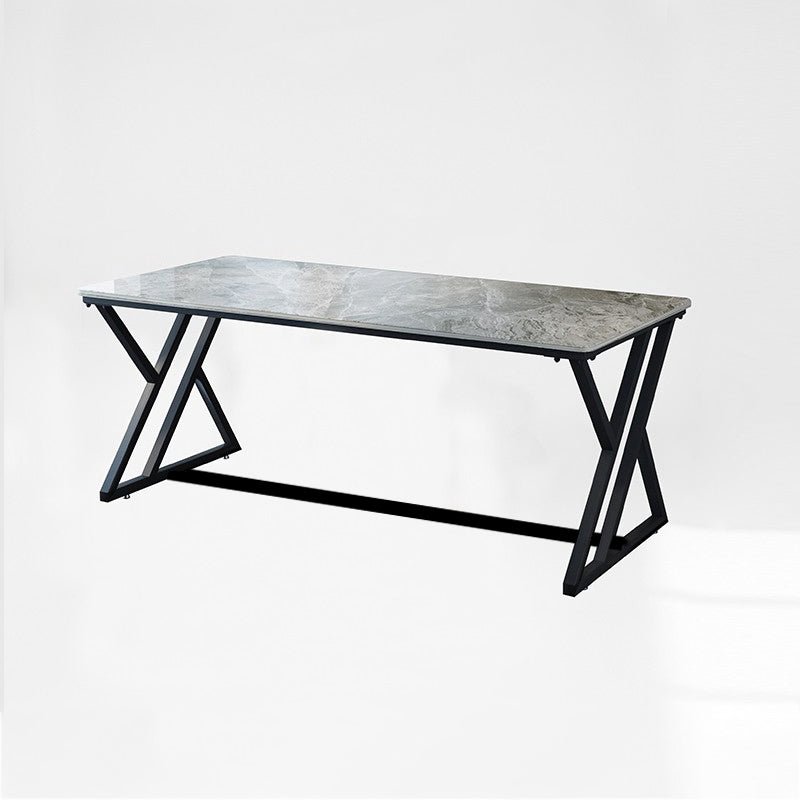 Industrial Rectangular Writing Desk Marble Office Desk with Metal Legs