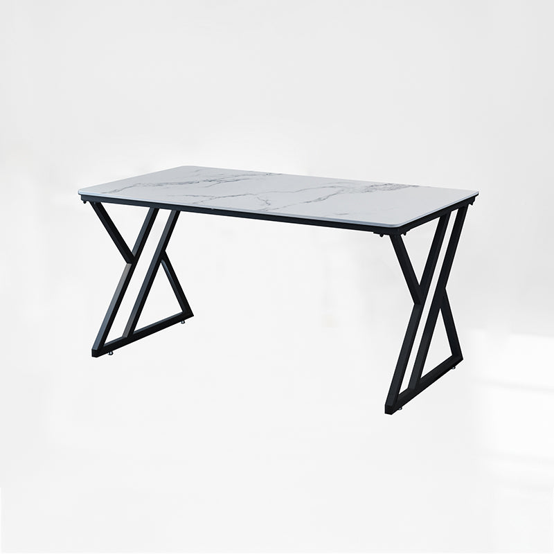 Industrial Rectangular Writing Desk Marble Office Desk with Metal Legs