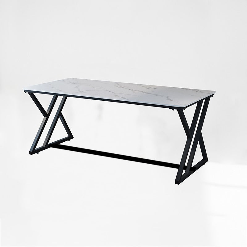 Industrial Rectangular Writing Desk Marble Office Desk with Metal Legs