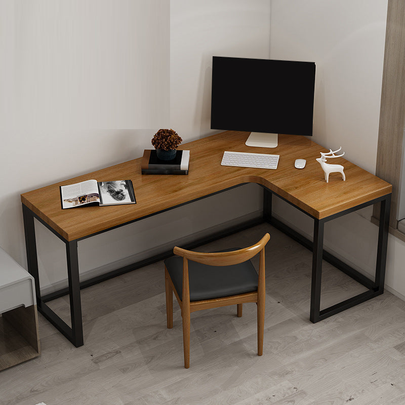 Solid Wood Writing Desk L-Shape Industrial Brown Office Desk