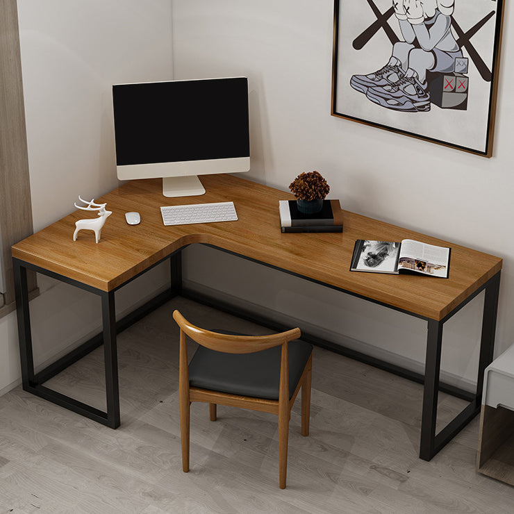 Solid Wood Writing Desk L-Shape Industrial Brown Office Desk