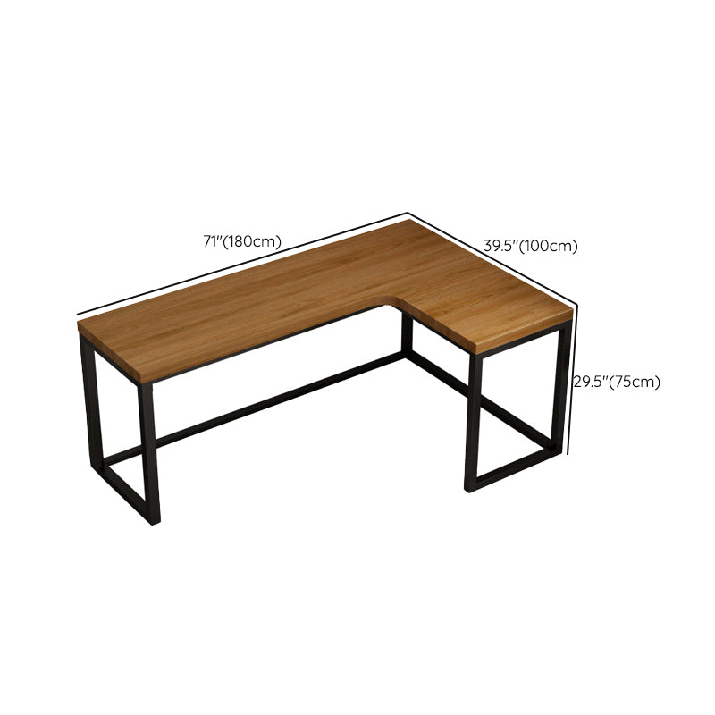 Solid Wood Writing Desk L-Shape Industrial Brown Office Desk