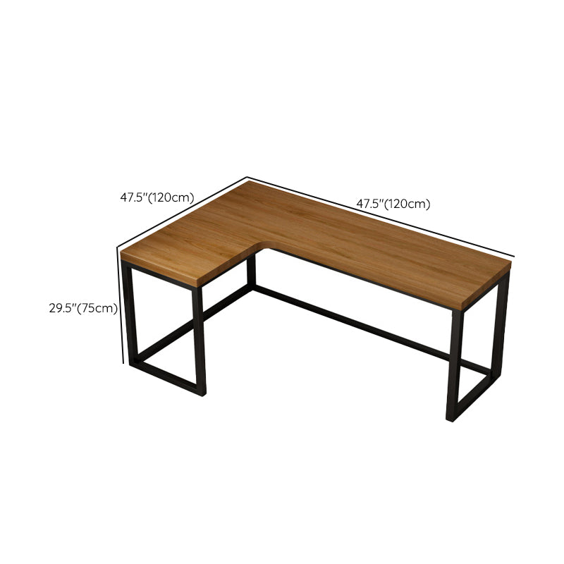 Solid Wood Writing Desk L-Shape Industrial Brown Office Desk