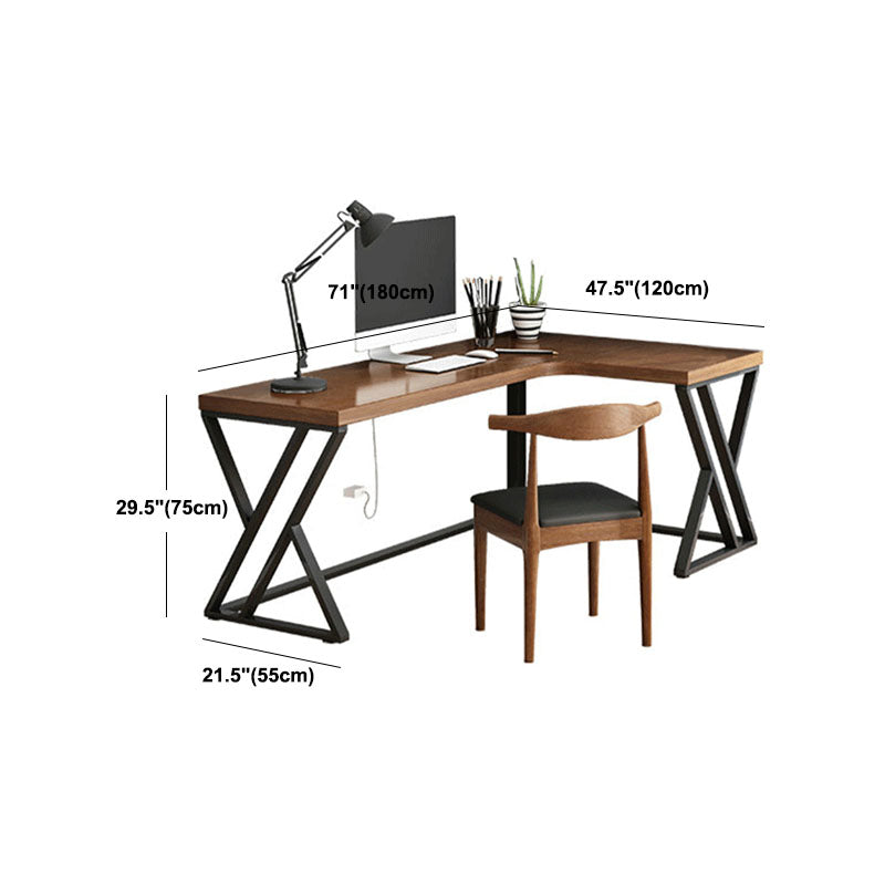 L-Shape Solid Wood Writing Desk Contemporary Brown Office Desk