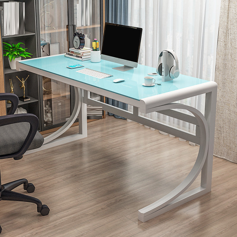 Rectangular Contemporary Computer Desk Glass Office Desk with Monitor Stand