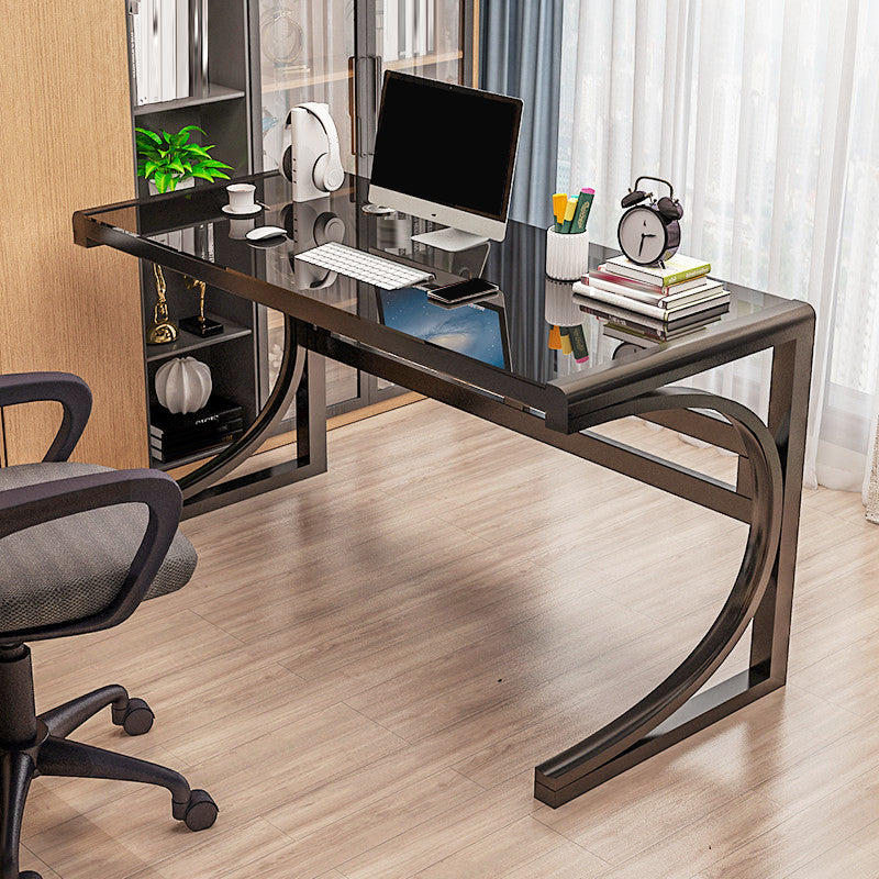 Rectangular Contemporary Computer Desk Glass Office Desk with Monitor Stand