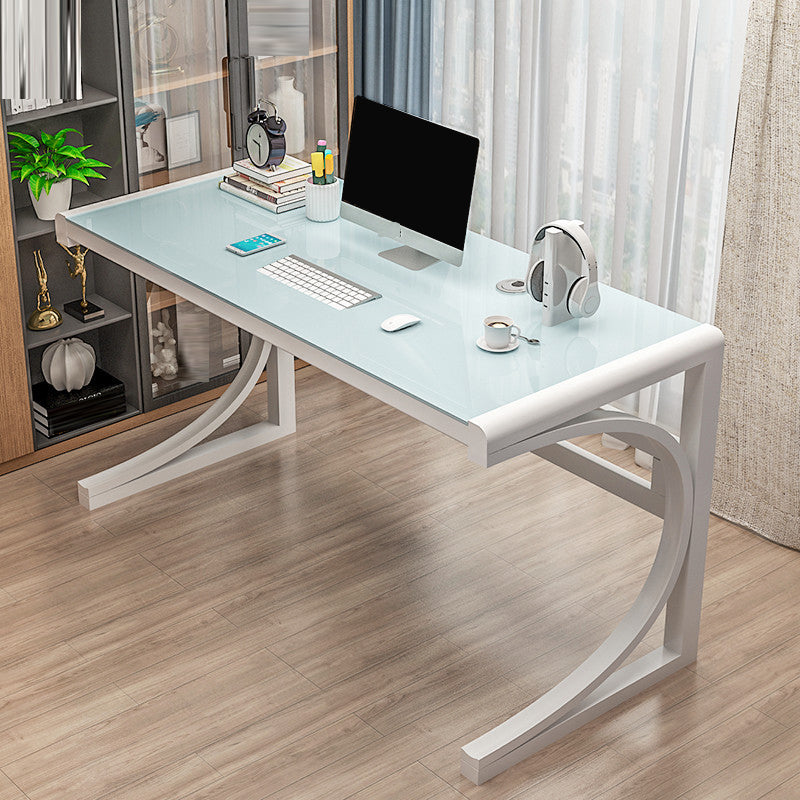 Rectangular Contemporary Computer Desk Glass Office Desk with Monitor Stand