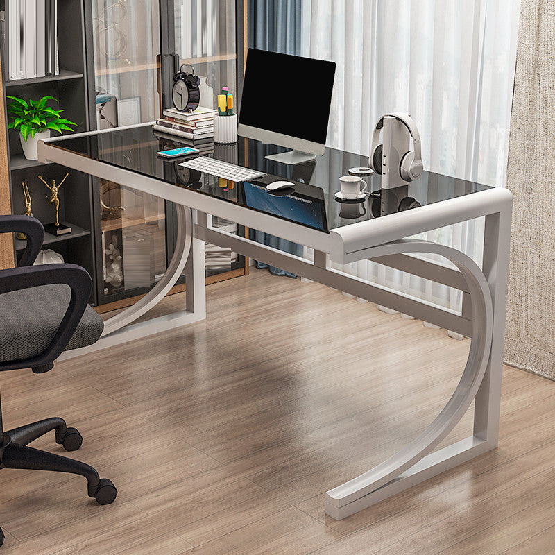 Rectangular Contemporary Computer Desk Glass Office Desk with Monitor Stand