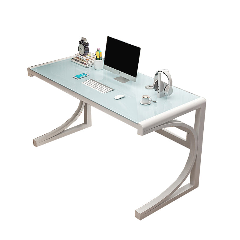 Rectangular Contemporary Computer Desk Glass Office Desk with Monitor Stand