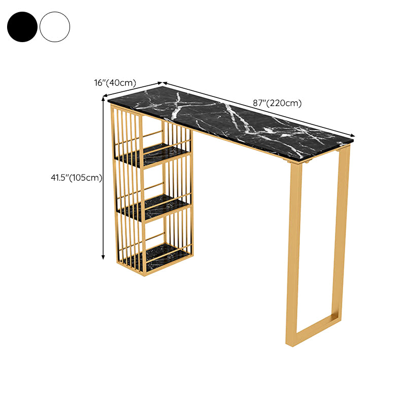 Rectangle Faux Marble Bar Table Dining Table with Storage Shelves