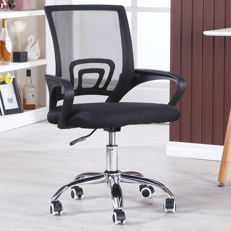 Modern Desk Chair in Black Mesh Computer Chair Mid-Back Chair with Wheels