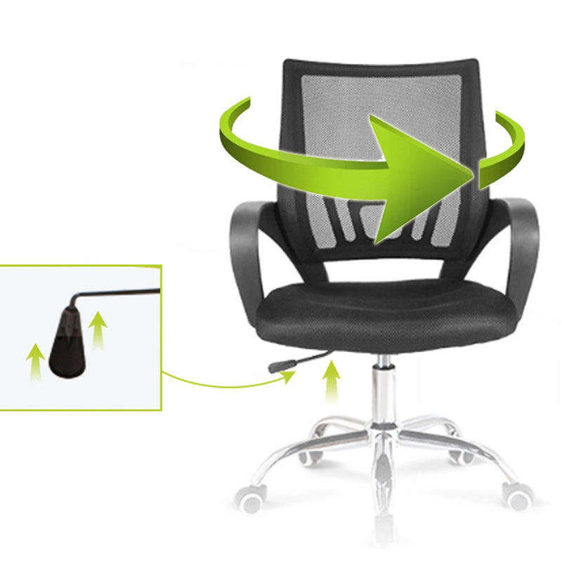 Modern Desk Chair in Black Mesh Computer Chair Mid-Back Chair with Wheels