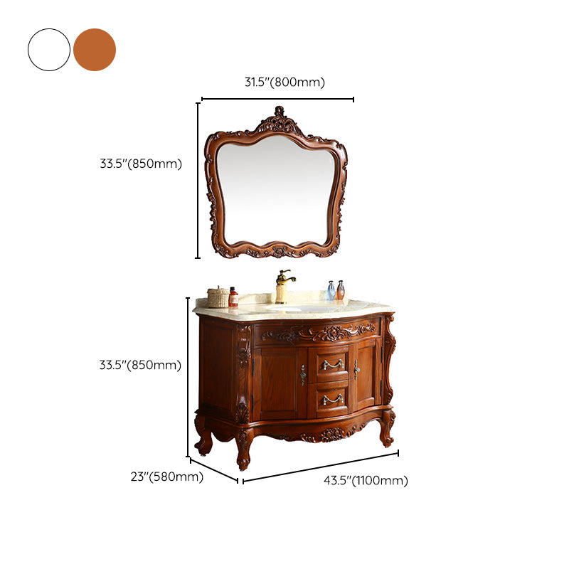 Traditional Bathroom Sink Vanity Wood Cabinet and 2 Drawers Mirror Included Vanity Set