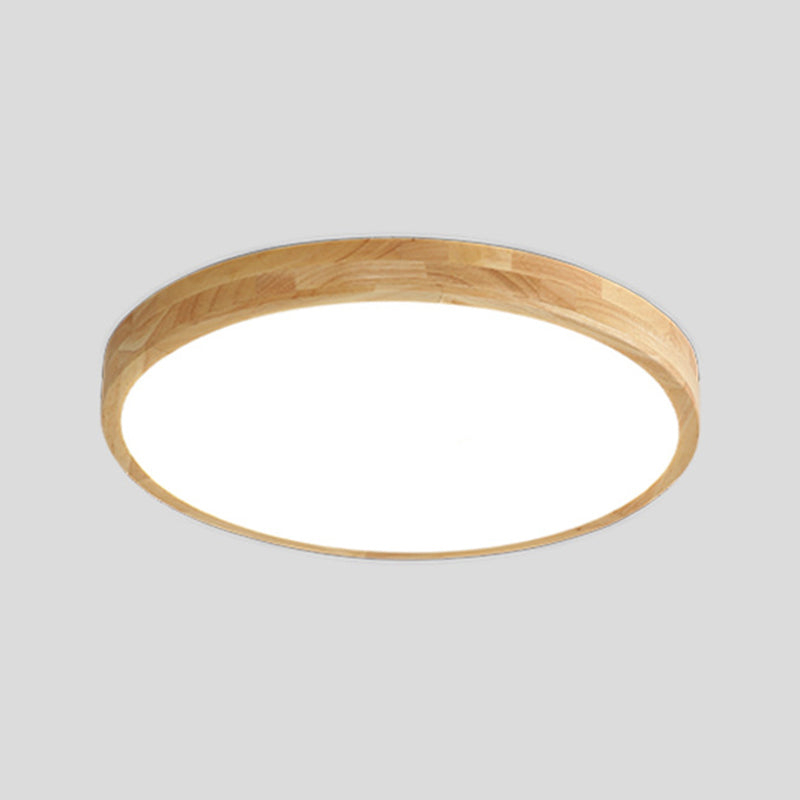 2-Light Beige Flush Mount Lighting Wooden Ceiling Light for Foyer