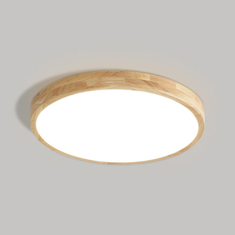 2-Light Beige Flush Mount Lighting Wooden Ceiling Light for Foyer