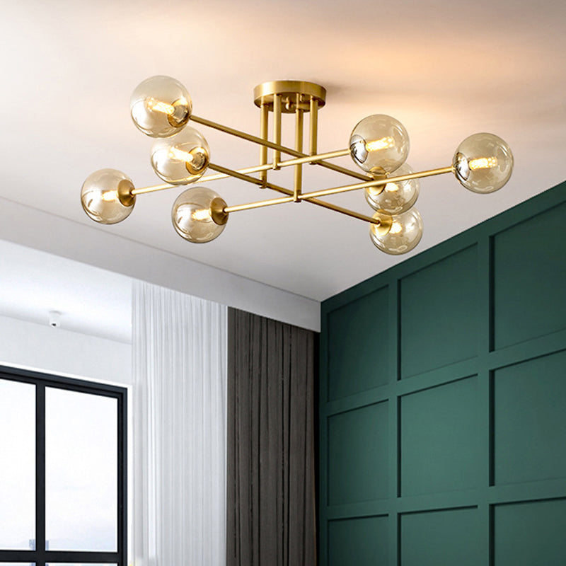 Modern Style Sputnik Flush Mount Metal Ceiling Light in Gold for Living Room