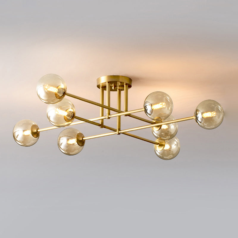 Modern Style Sputnik Flush Mount Metal Ceiling Light in Gold for Living Room