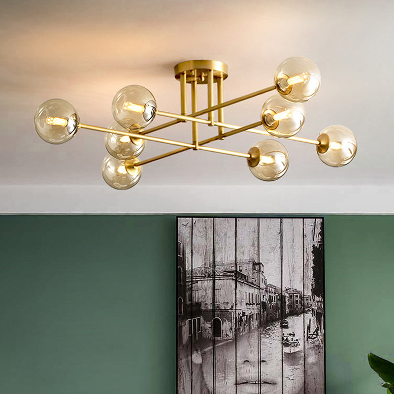 Modern Style Sputnik Flush Mount Metal Ceiling Light in Gold for Living Room