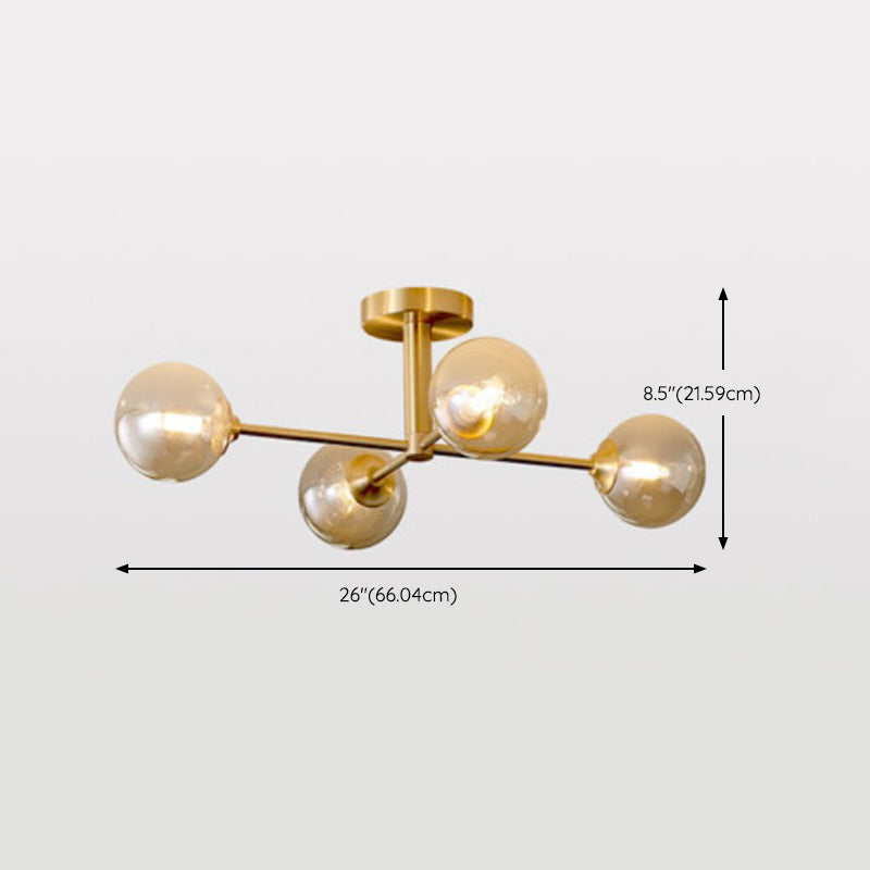 Modern Style Sputnik Flush Mount Metal Ceiling Light in Gold for Living Room