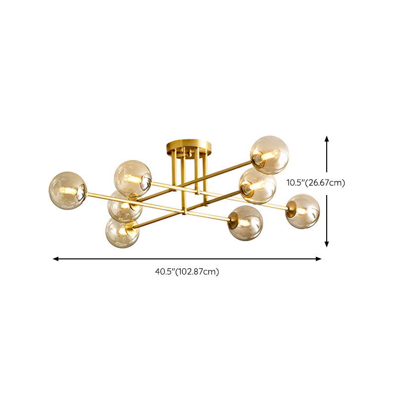 Modern Style Sputnik Flush Mount Metal Ceiling Light in Gold for Living Room