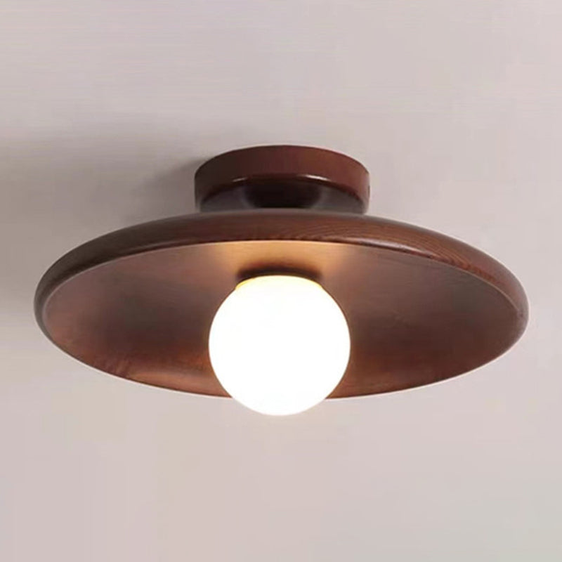 Wood Dome Shape Flush Ceiling Light Modern Style 1 Light Flush Mount Light Fixture