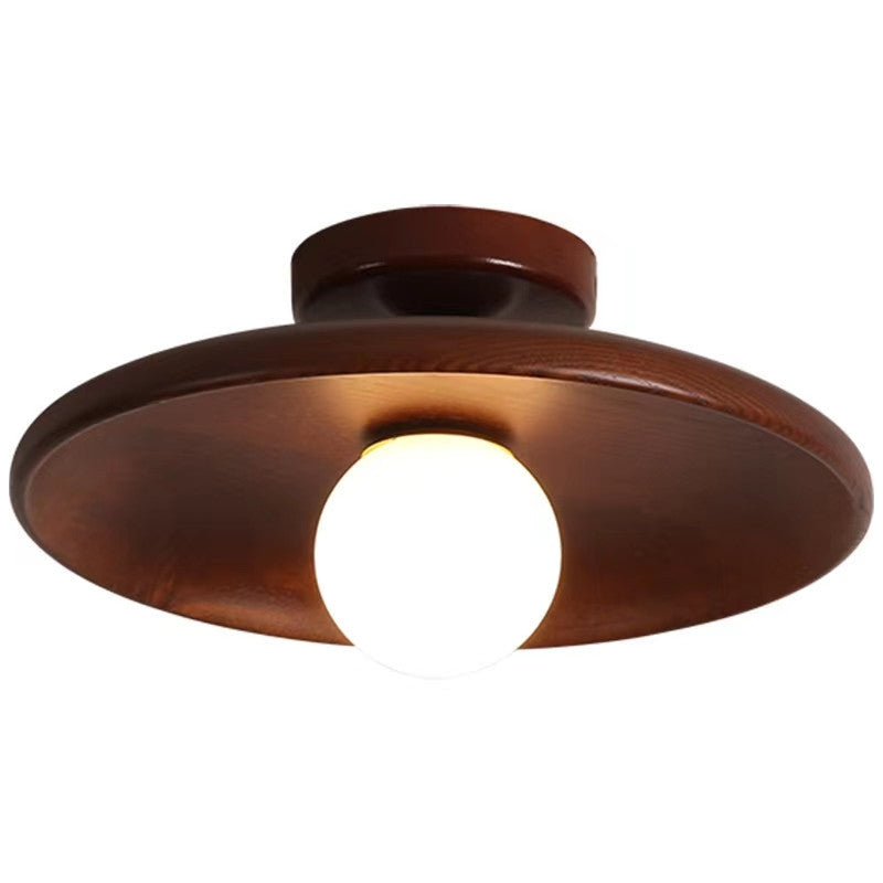 Wood Dome Shape Flush Ceiling Light Modern Style 1 Light Flush Mount Light Fixture