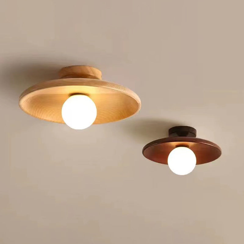 Wood Dome Shape Flush Ceiling Light Modern Style 1 Light Flush Mount Light Fixture