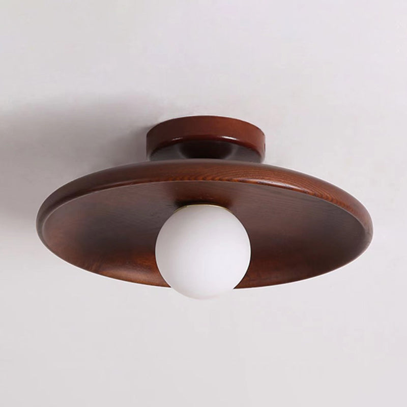 Wood Dome Shape Flush Ceiling Light Modern Style 1 Light Flush Mount Light Fixture