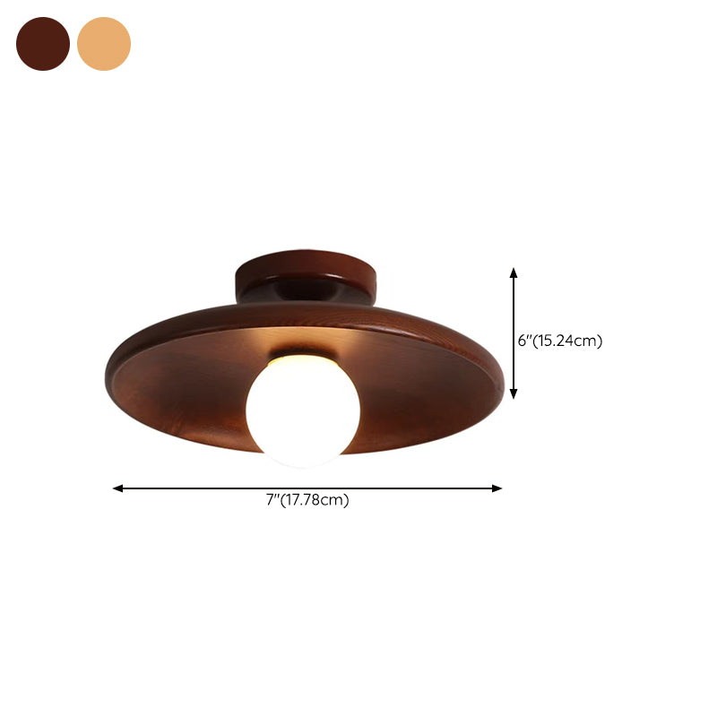 Wood Dome Shape Flush Ceiling Light Modern Style 1 Light Flush Mount Light Fixture