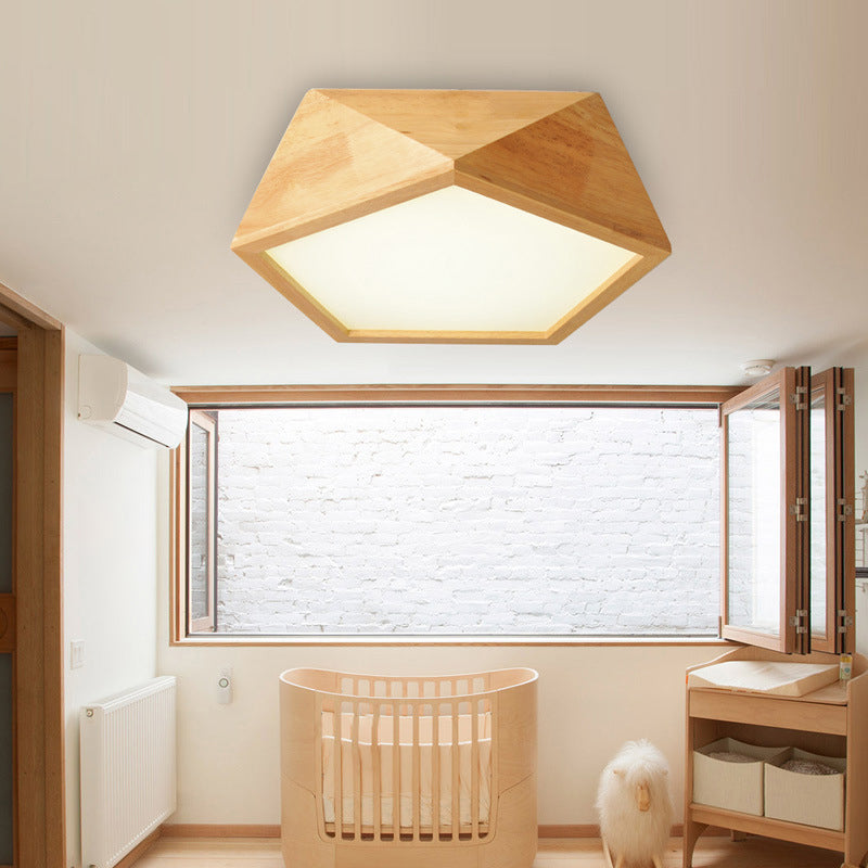 Wood Geometric Shape Flush Ceiling Light Modern 1 Light Flush Mount Light Fixture in Brown