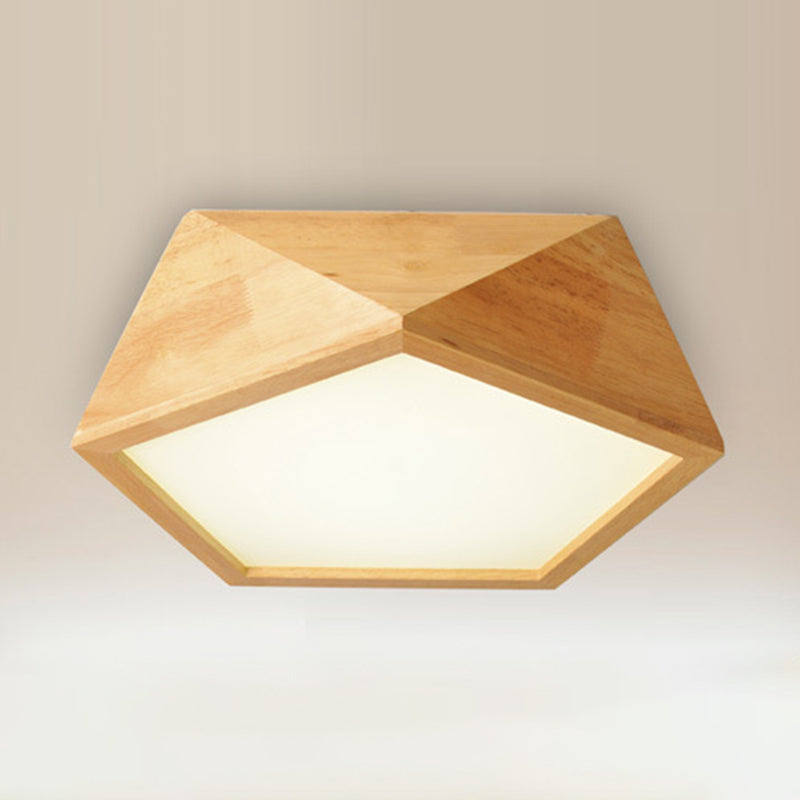 Wood Geometric Shape Flush Ceiling Light Modern 1 Light Flush Mount Light Fixture in Brown