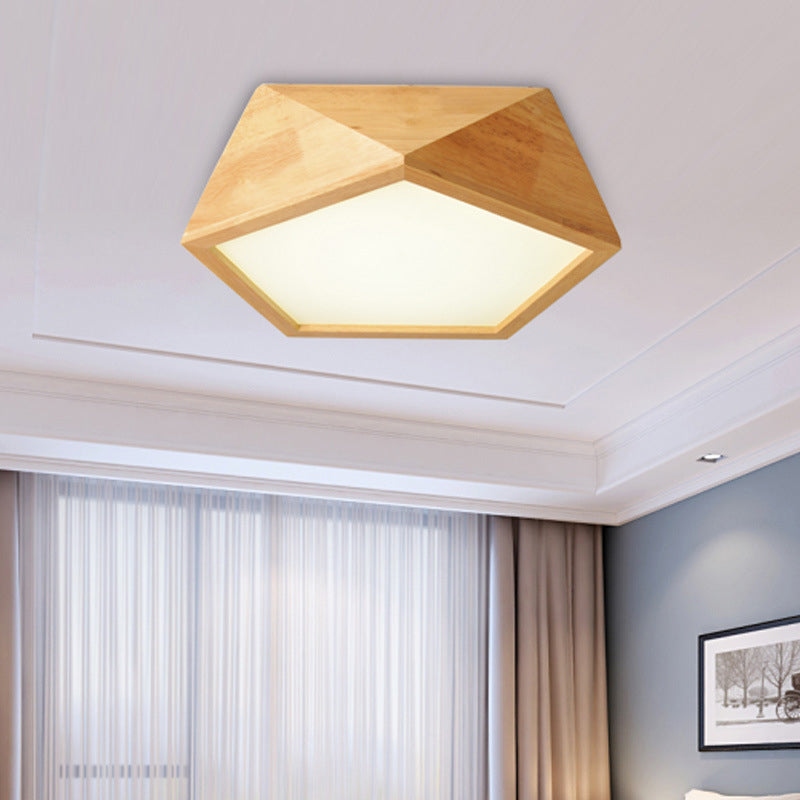 Wood Geometric Shape Flush Ceiling Light Modern 1 Light Flush Mount Light Fixture in Brown