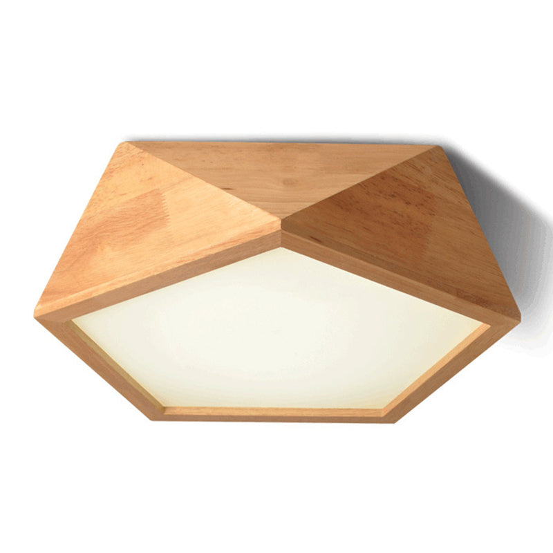 Wood Geometric Shape Flush Ceiling Light Modern 1 Light Flush Mount Light Fixture in Brown