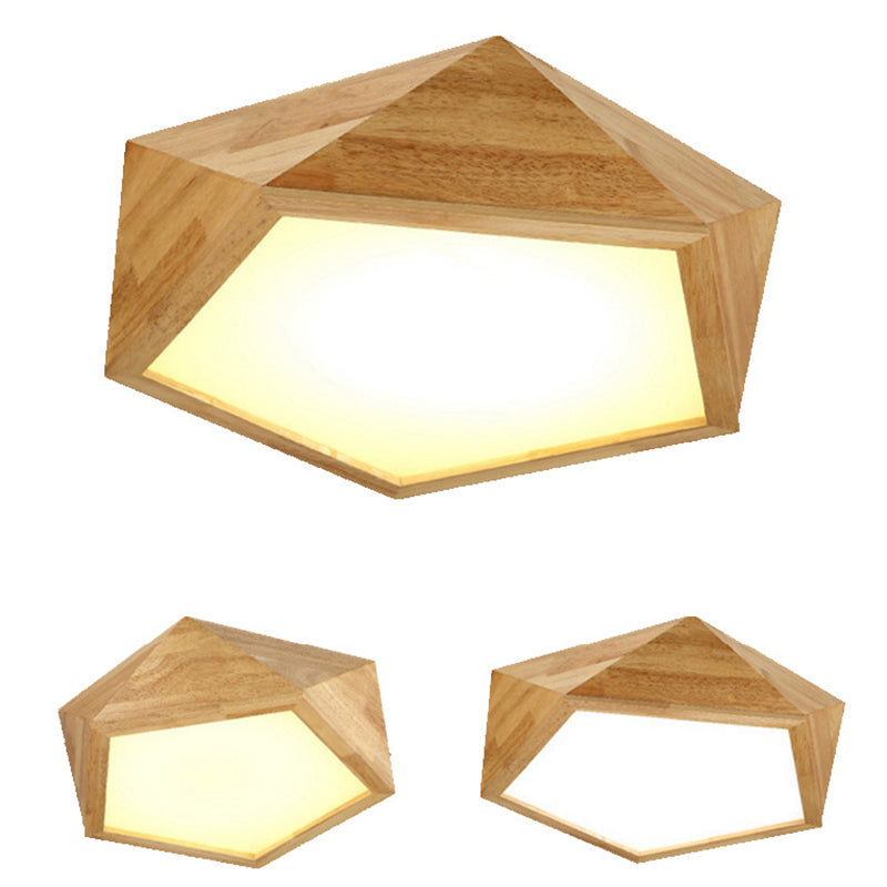 Wood Geometric Shape Flush Ceiling Light Modern 1 Light Flush Mount Light Fixture in Brown