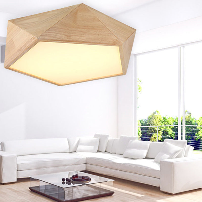 Wood Geometric Shape Flush Ceiling Light Modern 1 Light Flush Mount Light Fixture in Brown