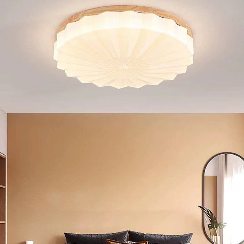 Round Shape Wood Flush Ceiling Light Modern 1 Light Flush Mount Light Fixture in Brown