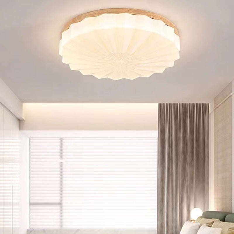 Round Shape Wood Flush Ceiling Light Modern 1 Light Flush Mount Light Fixture in Brown