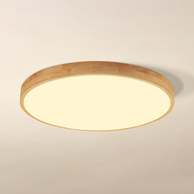 Round Shape Wood Flush Ceiling Light Modern 1 Light Flush Mount Light Fixture in Brown